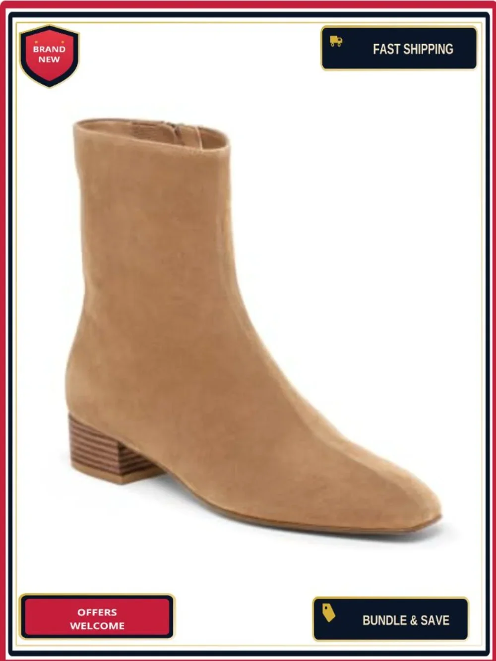Faux Suede Ankle Boots Chunky Low Heel Square Toe Zip Dress Booties 1.5